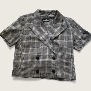 Positive Attitude Petite Plaid Short Sleeve Blazer Top Vintage 90s y2k